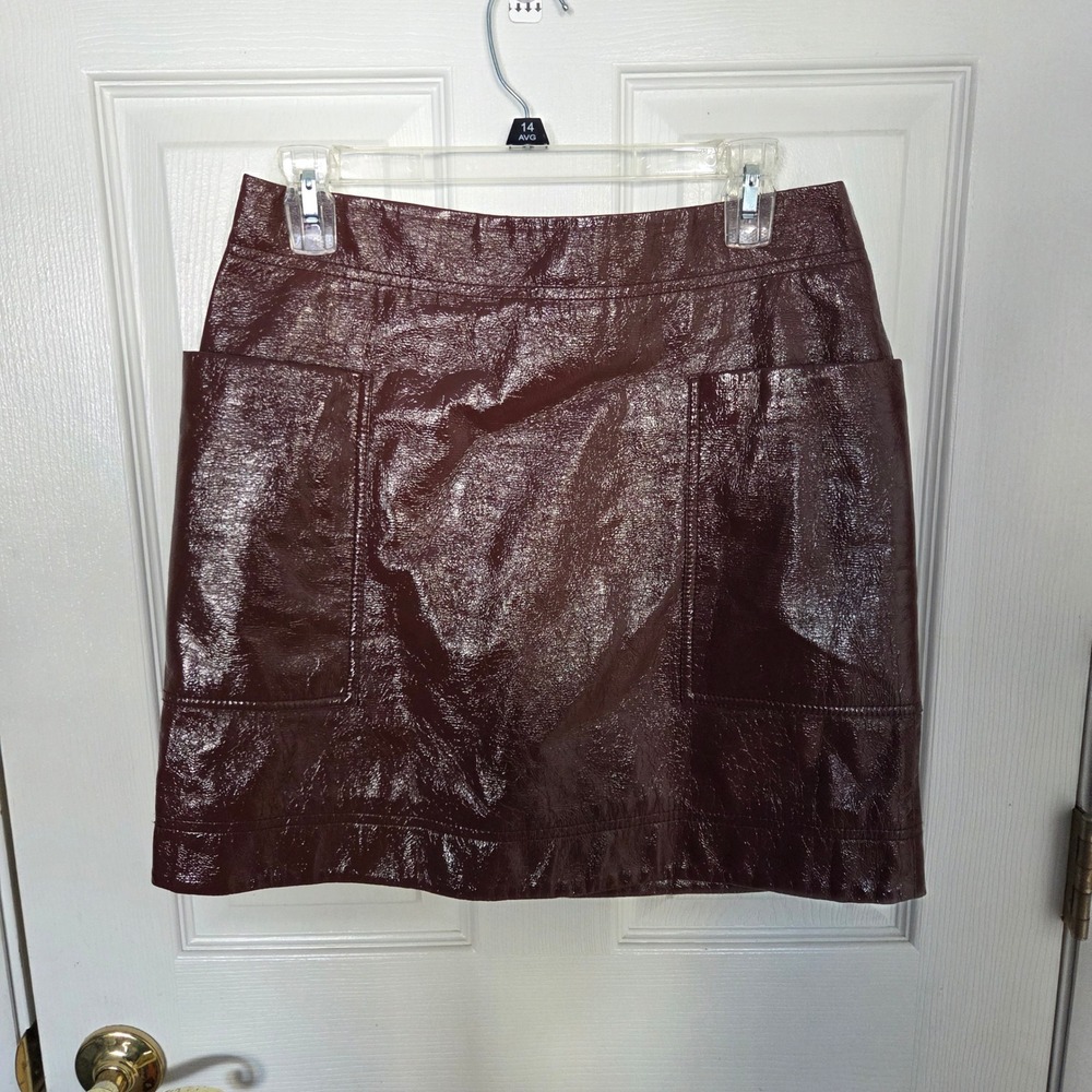 Maeve 6 Anthropologie‎ Burgundy Faux Leather Patent Mini Skirt Bikercore Grunge